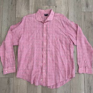 Lands' End Baird McNutt Irish Linen XXL 18-18 1/2 Tailored Fit Pink Shirt